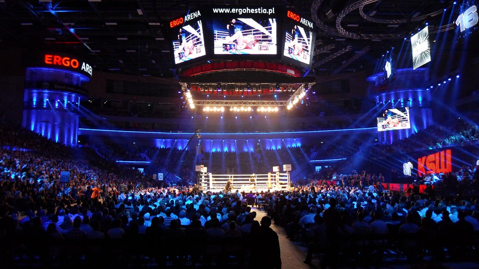 Wrestling Arena Ring In The Middle With Fight In Action